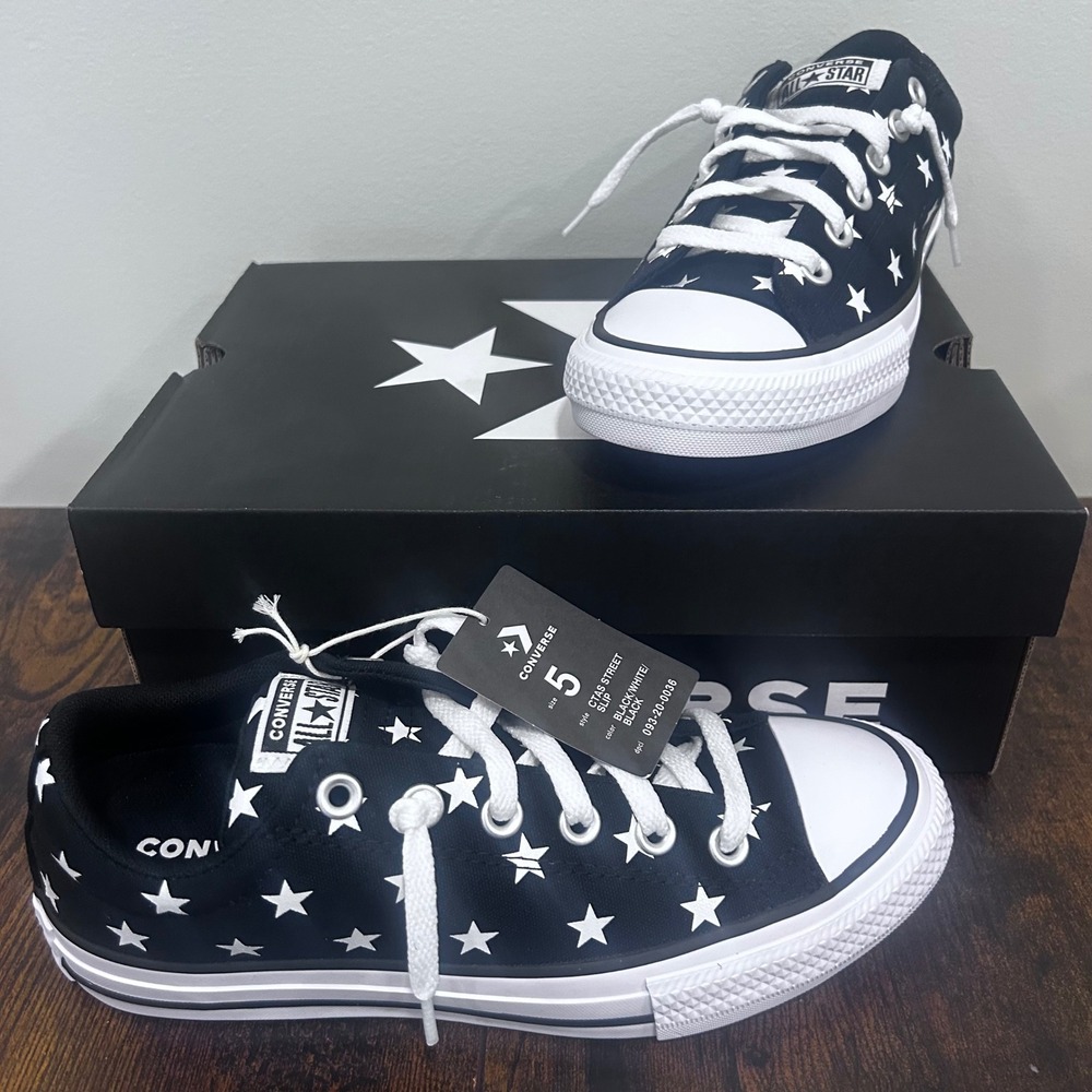 Converse CTAS Street Slip Black White Star Print Kids Sneakers A16708F Size 5